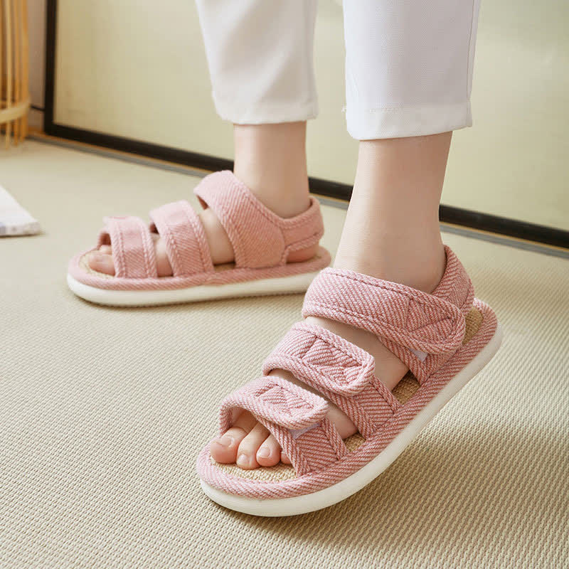 Plus Size Breathable Velcro Linen Slippers