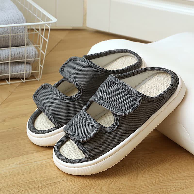 Plus Size Adjustable Velcro Non-slip Linen Slippers - Grey - EU43-44(9-10) - image 4
