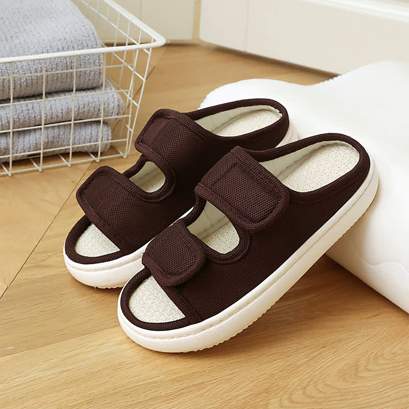 Plus Size Adjustable Velcro Non-slip Linen Slippers - Brown - EU43-44(9-10) - image 5
