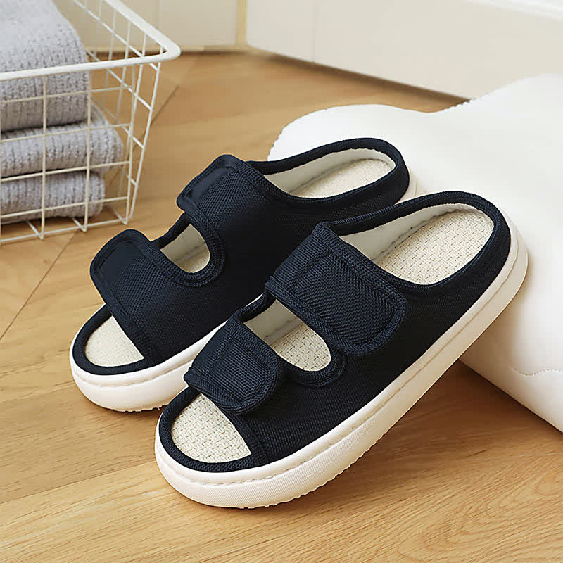 Plus Size Adjustable Velcro Non-slip Linen Slippers - Blue - EU43-44(9-10) - image 12
