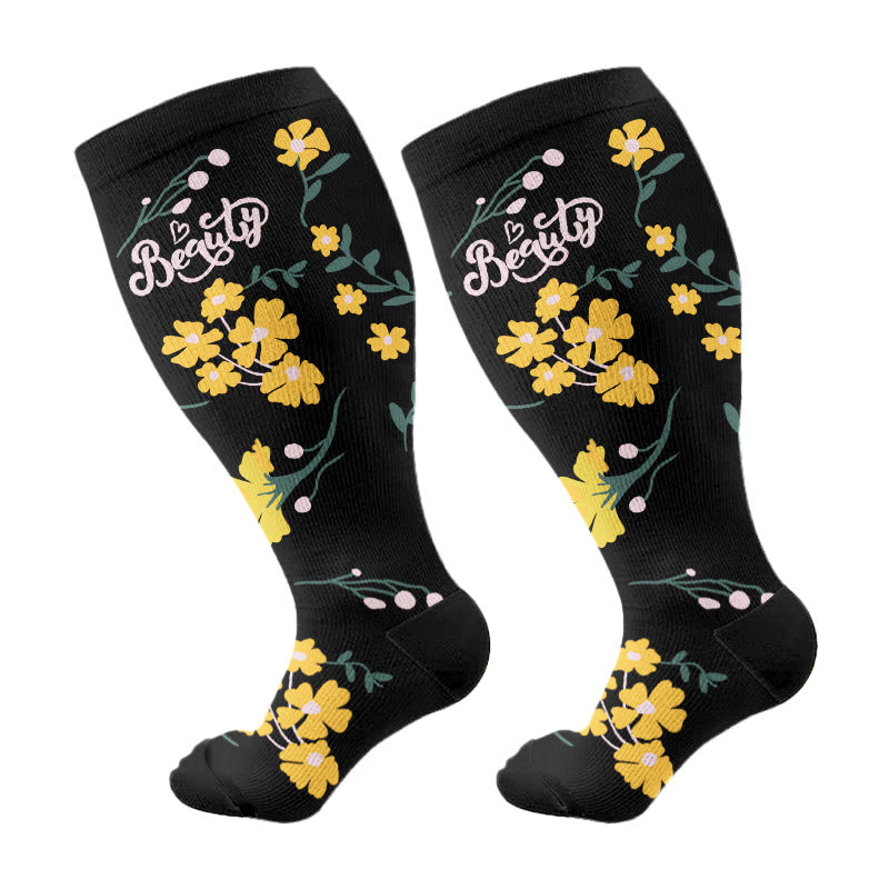 Plus Size Painted Flower Bird Compression Socks(3 Pairs) - C - 4XL - image 5