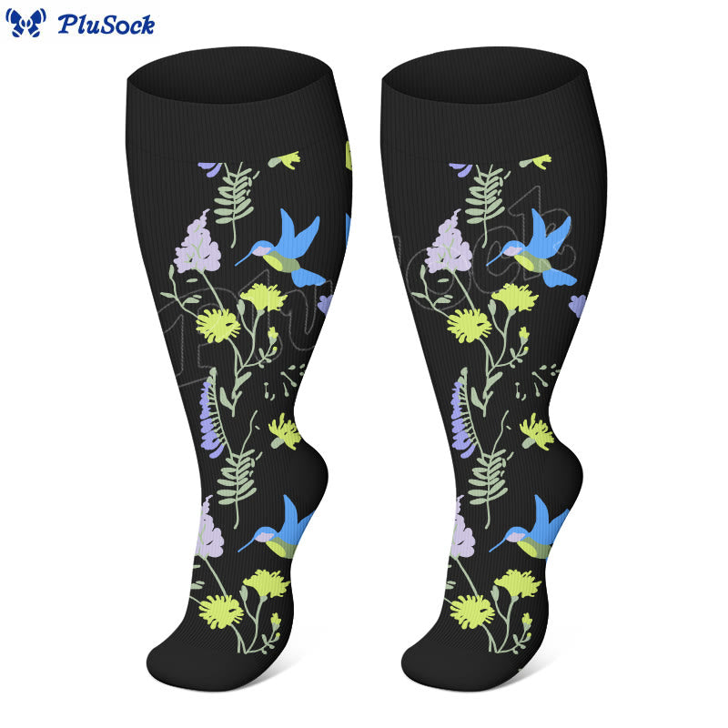 Plus Size Painted Flower Bird Compression Socks(3 Pairs) - image 1