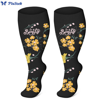 Plus Size Painted Flower Bird Compression Socks - image 2