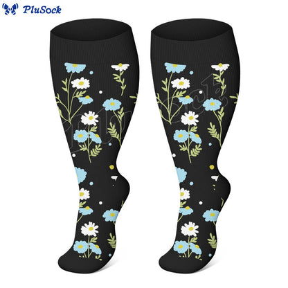 Plus Size Painted Flower Bird Compression Socks - image 1