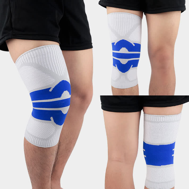 Knitted Breathable Sports Compression Knee Pads - Grey&Blue - XL - image 12