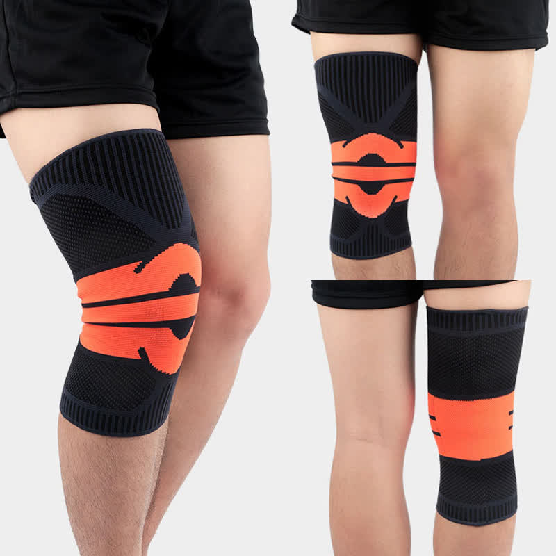 Knitted Breathable Sports Compression Knee Pads - Orange - XL - image 5