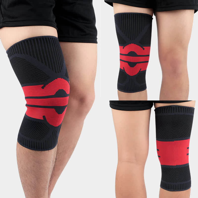 Knitted Breathable Sports Compression Knee Pads - Red - XL - image 7
