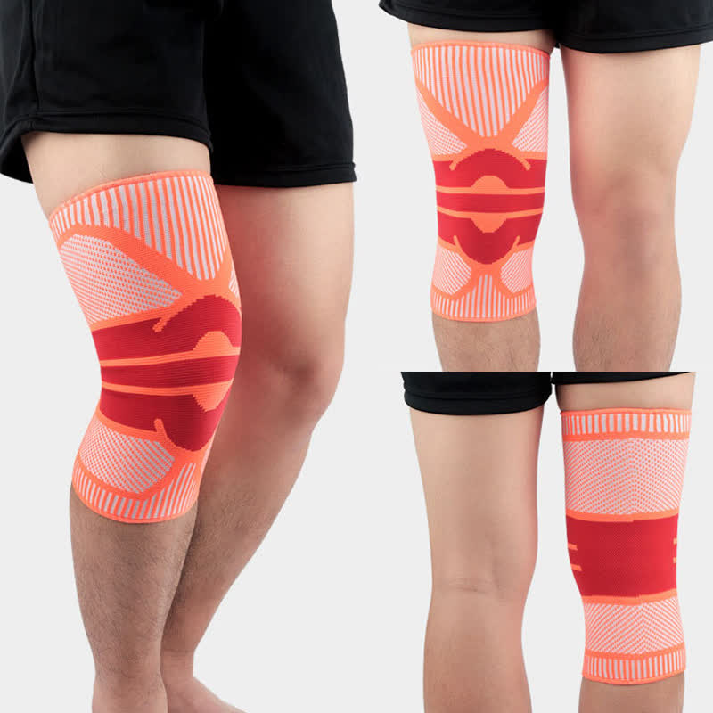 Knitted Breathable Sports Compression Knee Pads - Orange&Red - XL - image 9