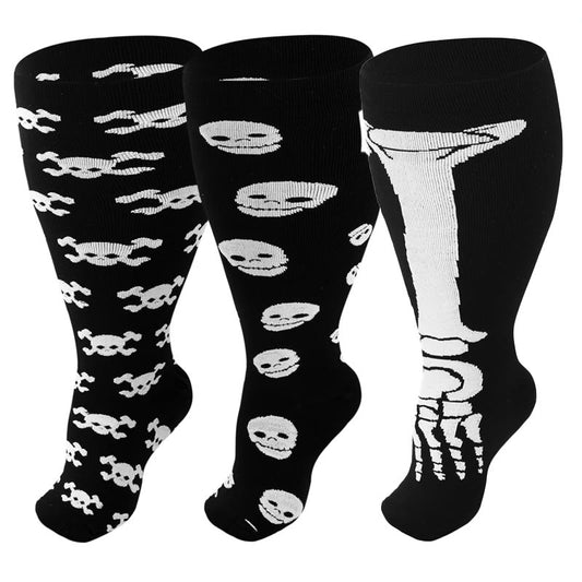 Plus Size Skull Print Compression Socks(3 Pairs) - image 1