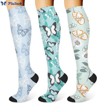 Fresh Butterfly Floral Compression Socks(3 Pairs) - image 1