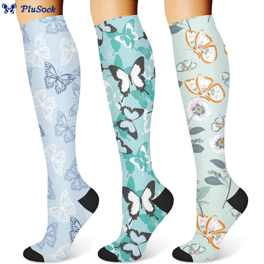 Fresh Butterfly Floral Compression Socks(3 Pairs) - image 1