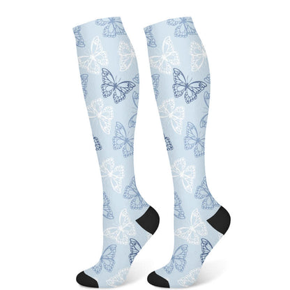 Fresh Butterfly Floral Compression Socks(3 Pairs) - Blue(1 Pair) - S/M - image 6