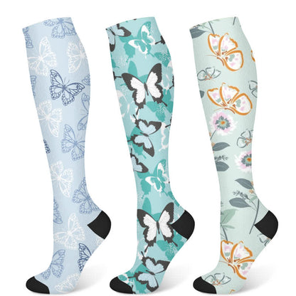 Fresh Butterfly Floral Compression Socks(3 Pairs) - Multicolor - S/M - image 5