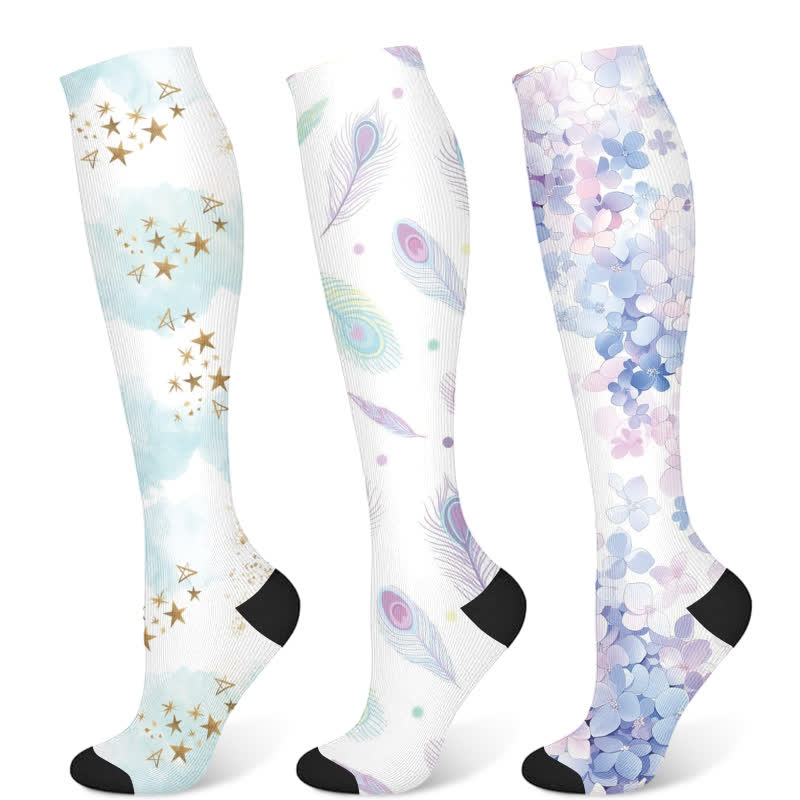 Dreamy Star Feather Compression Socks(3 Pairs) - Multicolor - S/M - image 5