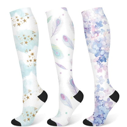 Dreamy Star Feather Compression Socks(3 Pairs) - Multicolor - S/M - image 5