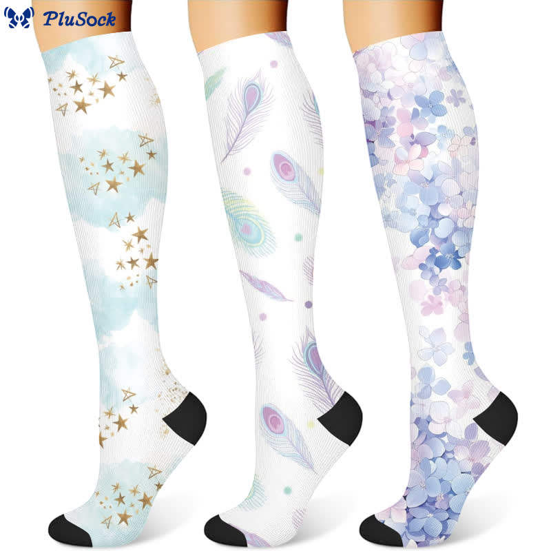 Dreamy Star Feather Compression Socks(3 Pairs) - image 1