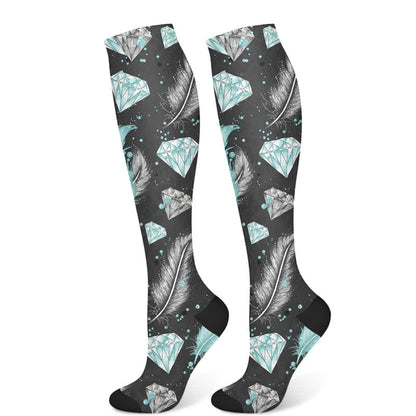 Feather Diamond Print Compression Socks(3 Pairs) - Black(1 Pair) - S/M - image 7