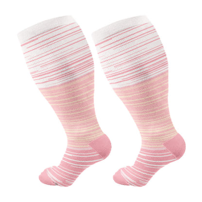 Plus Size Gradient Striped Compression Socks - Pink - 4XL - image 5