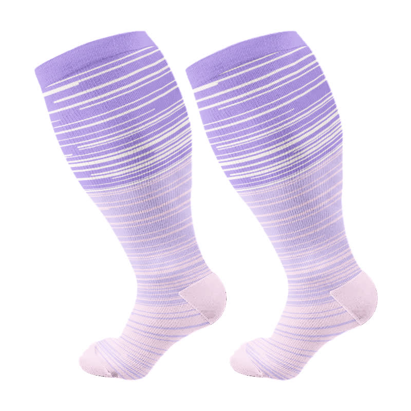 Plus Size Gradient Striped Compression Socks - Purple - 4XL - image 6