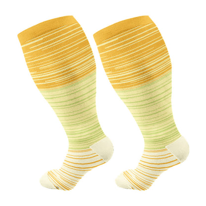 Plus Size Gradient Striped Compression Socks - Yellow - 4XL - image 7