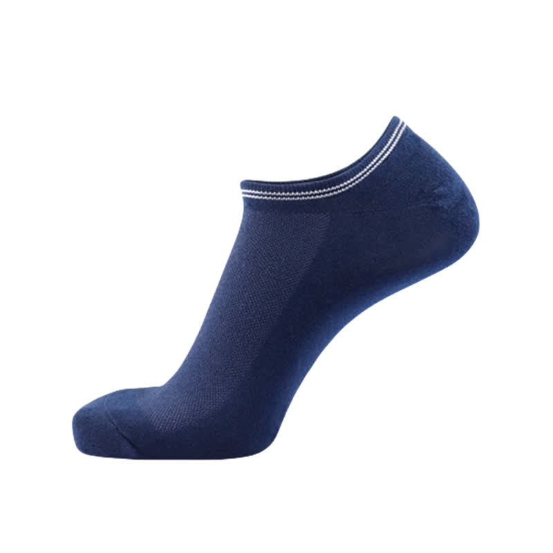 Striped Cuff Cotton No-show Socks(5 Pairs) - Navy Blue - EU43-50(US9-15) - image 5
