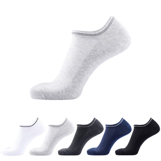 Striped Cuff Cotton No-show Socks(5 Pairs) - Multicolor - EU43-50(US9-15) - image 0