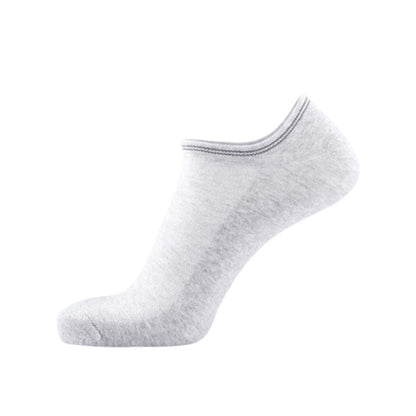Striped Cuff Cotton No-show Socks(5 Pairs) - Light Gray - EU43-50(US9-15) - image 4