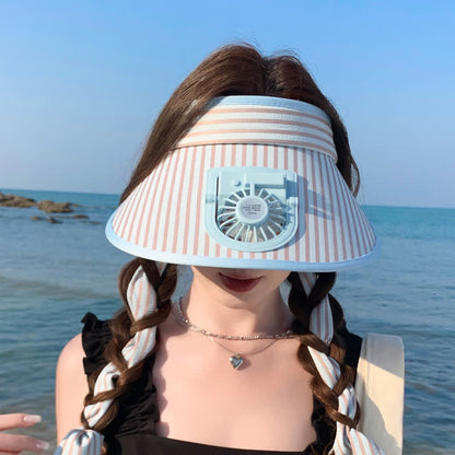 Striped Ribbon Rechargeable Fan Visor Sun Hat(2 Packs) - Blue - One Size - image 1