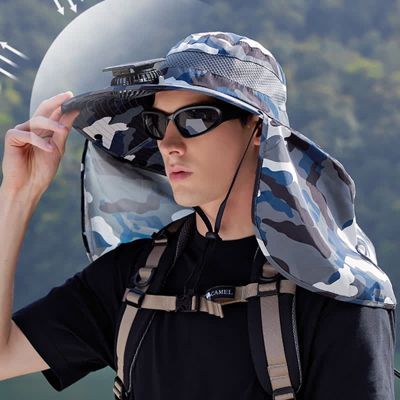 Camouflage Bucket Hat with Neck Flap and Rechargeable Fan(2 Packs) - image 5