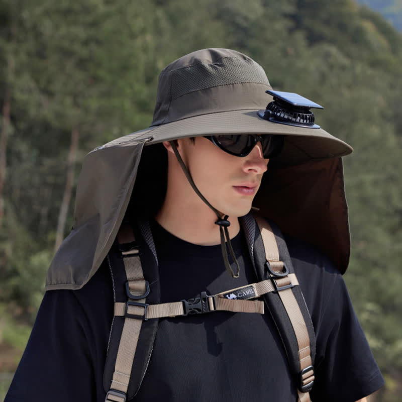 Outdoor Rechargeable Fan Bucket Hat with Neck Flap - image 8