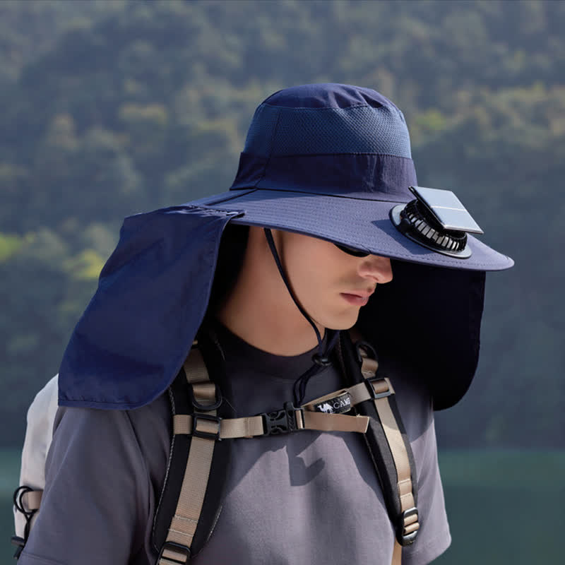 Outdoor Rechargeable Fan Bucket Hat with Neck Flap - image 3
