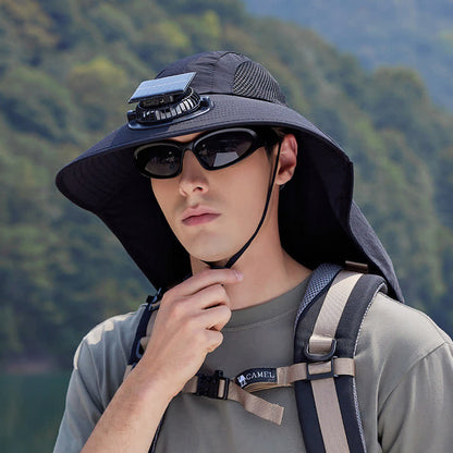 Outdoor Rechargeable Fan Breathable Bucket Hat - Black - One Size - image 5