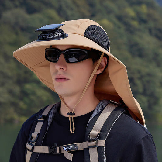 Outdoor Rechargeable Fan Breathable Bucket Hat(2 Packs) - Khaki - One Size - image 0