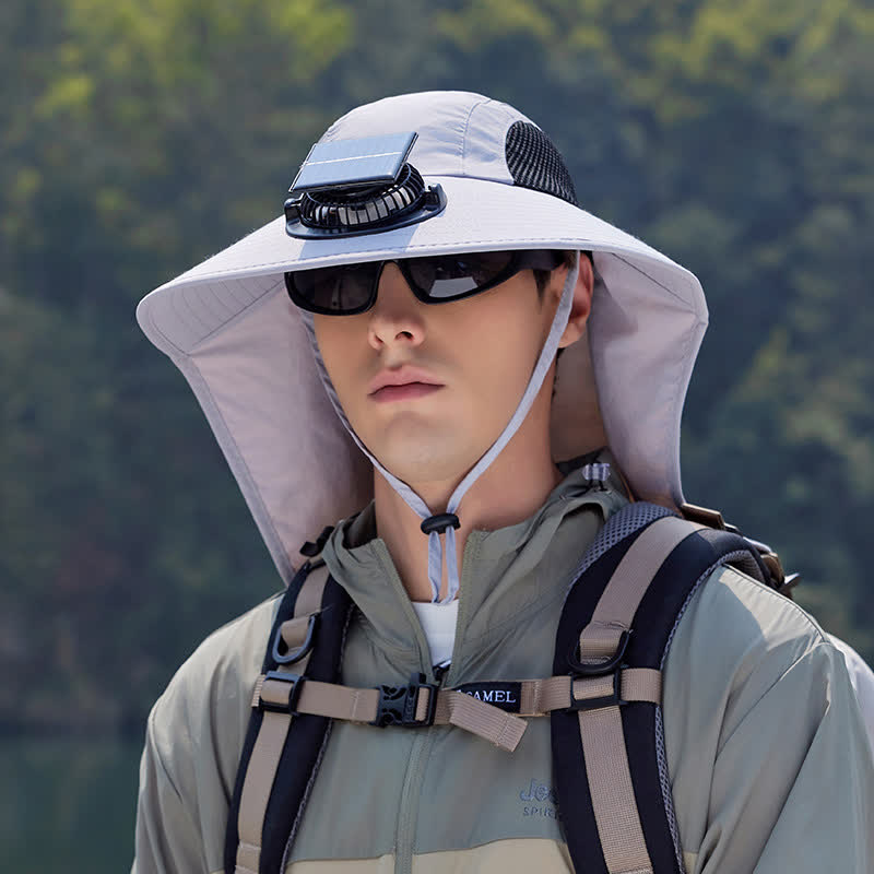 Outdoor Rechargeable Fan Breathable Bucket Hat - Light Gray - One Size - image 7
