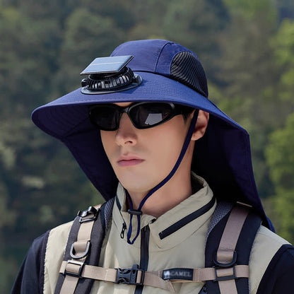 Outdoor Rechargeable Fan Breathable Bucket Hat - Navy Blue - One Size - image 3