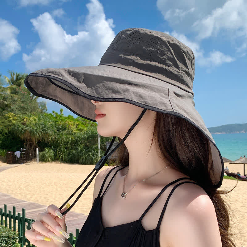Wide Brim Sun Hat with Neck Flap(2 Packs) - Grey - One Size - image 2
