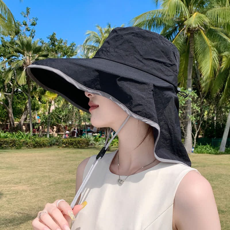 Wide Brim Sun Hat with Neck Flap(2 Packs) - Black - One Size - image 3