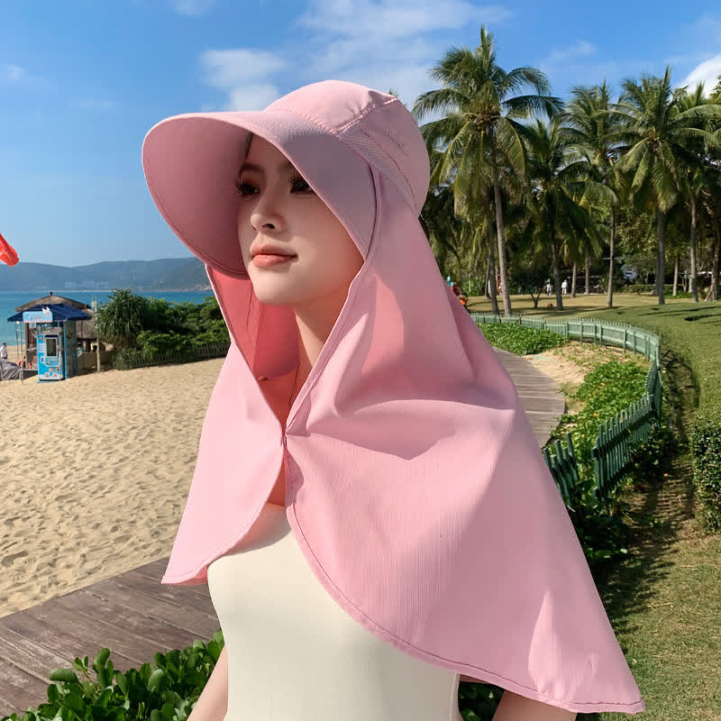 Wide Brim Waterproof Sun Hat with Neck Flap - Pink - One Size - image 6