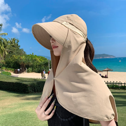 Wide Brim Waterproof Sun Hat with Neck Flap - Khaki - One Size - image 7
