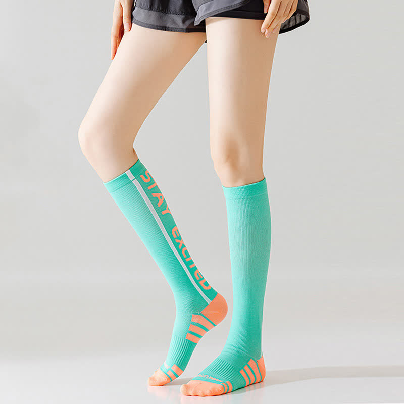 Bright Letter Print Compression Knee High Socks(4 Pairs)
