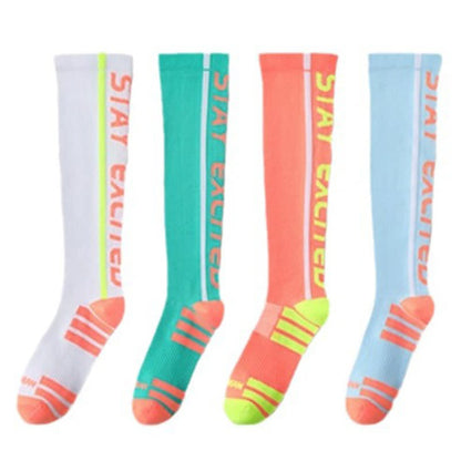 Bright Letter Print Compression Knee High Socks(4 Pairs)
