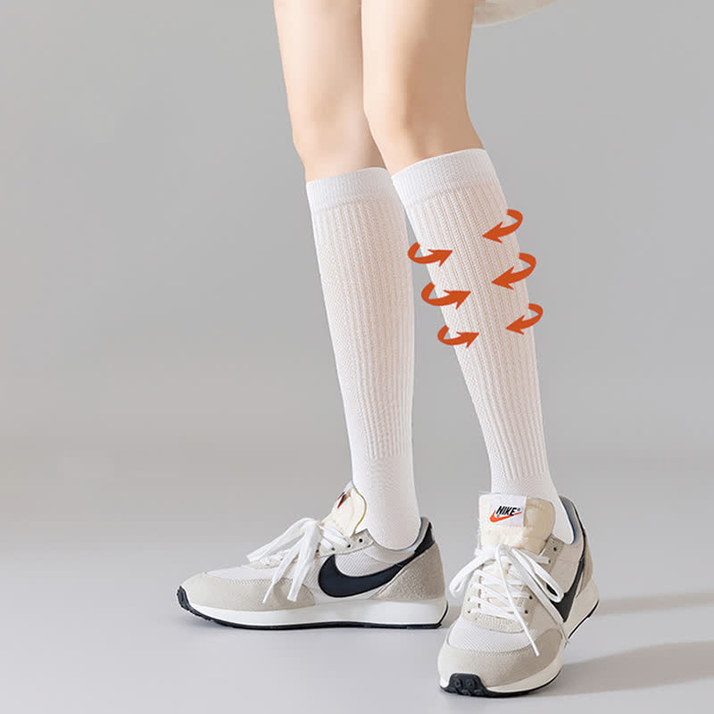Solid Color Mesh Breathable Compression Knee High Socks(6 Pairs) - image 9