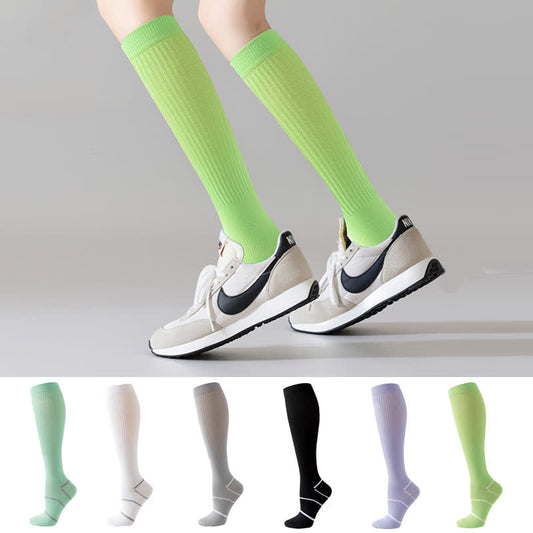 Solid Color Mesh Breathable Compression Knee High Socks(6 Pairs) - image 0