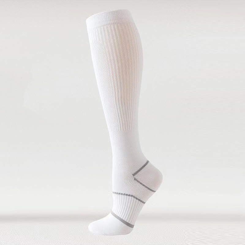 Solid Color Mesh Breathable Compression Knee High Socks(6 Pairs) - White - EU36-40(US3-7) - image 7