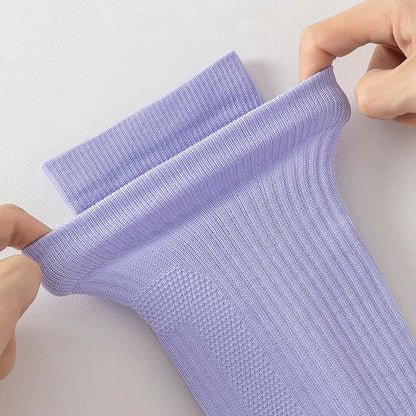 Solid Color Mesh Breathable Compression Knee High Socks(6 Pairs) - image 5