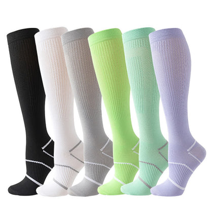 Solid Color Mesh Breathable Compression Knee High Socks(6 Pairs) - Multicolor - EU36-40(US3-7) - image 1
