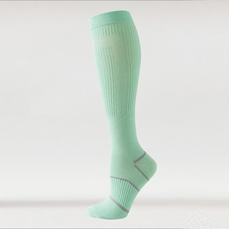 Solid Color Mesh Breathable Compression Knee High Socks(6 Pairs) - Mint - EU36-40(US3-7) - image 8