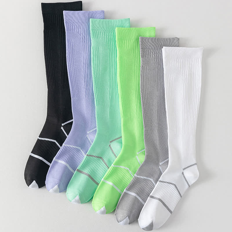 Solid Color Mesh Breathable Compression Knee High Socks(6 Pairs) - image 3