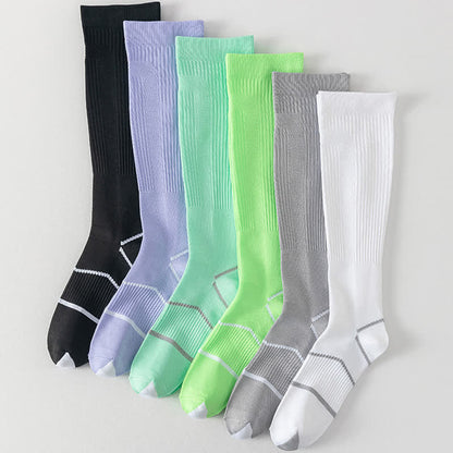 Solid Color Mesh Breathable Compression Knee High Socks(6 Pairs) - image 3