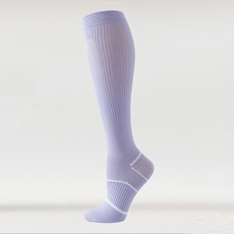 Solid Color Mesh Breathable Compression Knee High Socks(6 Pairs) - Purple - EU36-40(US3-7) - image 6